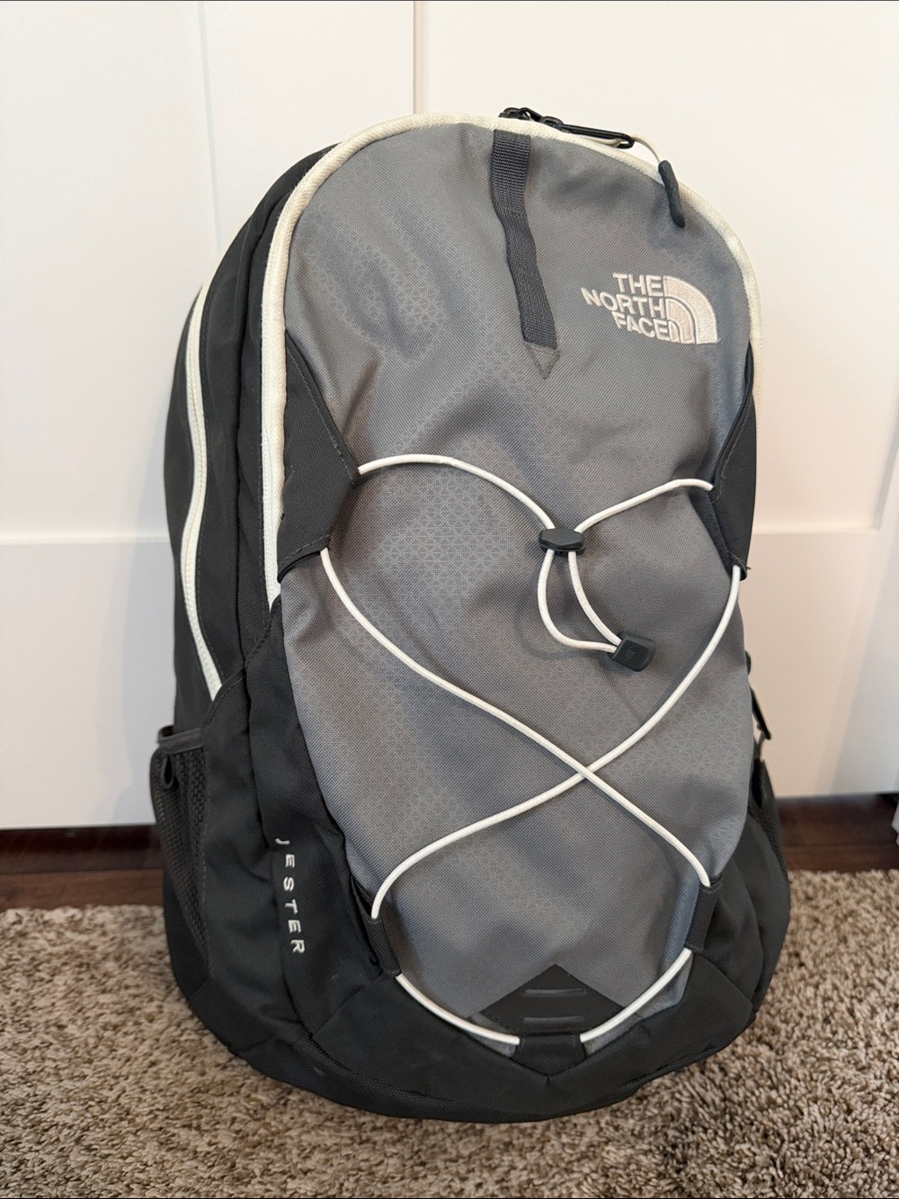 The North Face Jester Gray and Black Backpack with Front Bungee